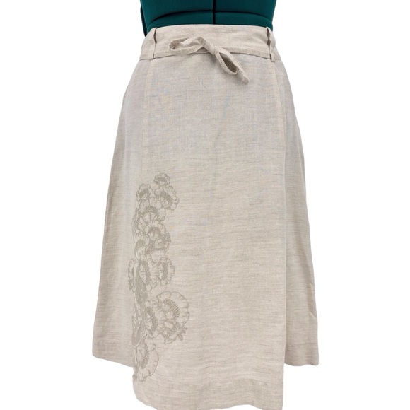 Part Two Beige A-Line Embroidered Detail Linen-Blend Knee Length Skirt, 8 - Picture 3 of 16